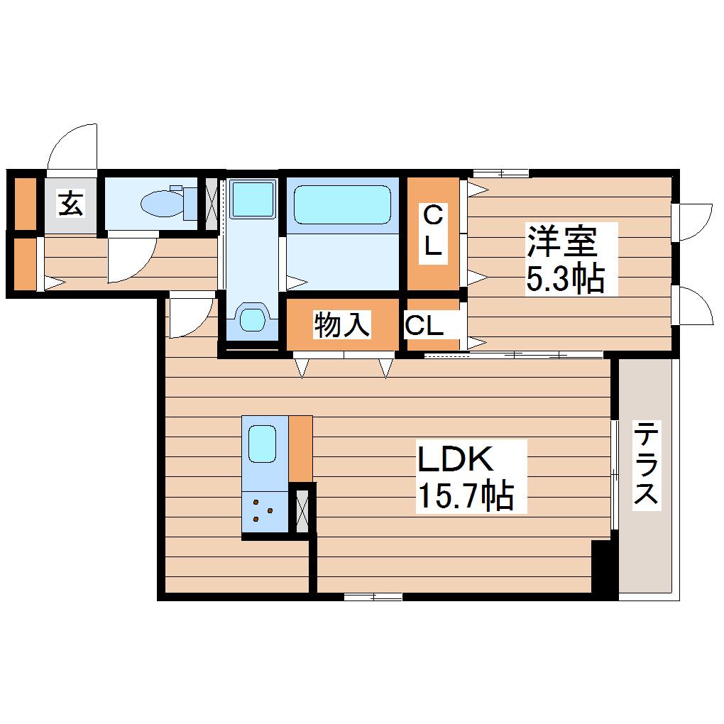ル プティシャトー広瀬橋(1LDK/1階)の間取り写真