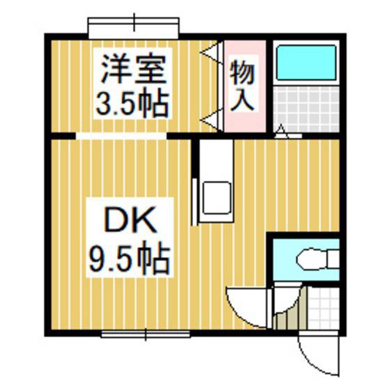 プロムアンリー(1DK/2階)の間取り写真