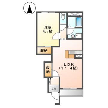ユースカイヒル(1LDK/1階)の間取り写真
