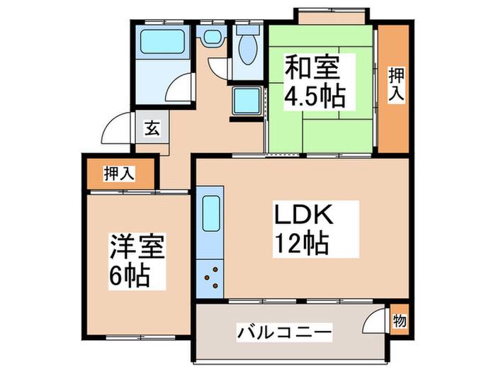 たまプラーザ団地1街区2号棟(2LDK/2階)の間取り写真
