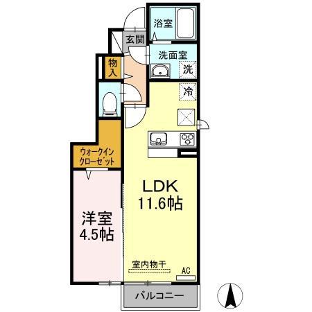 クロスローズイズモ(1LDK/1階)の間取り写真
