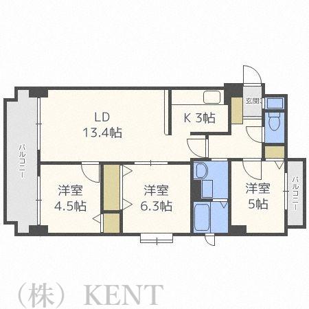 ブリーズ宮の沢(3LDK/7階)の間取り写真