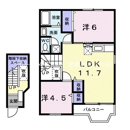 ヴィラシンシアA(2LDK/2階)の間取り写真