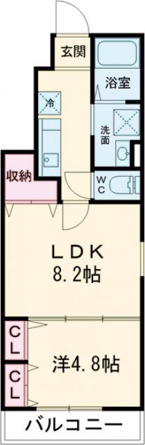 ハートフル八多(1DK/1階)の間取り写真