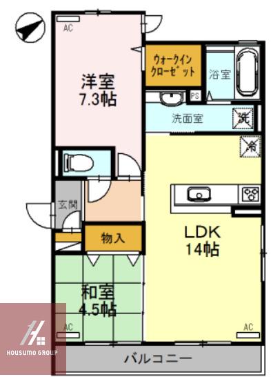 ラ メゾン ボヌール 桜塚 B(2LDK/1階)の間取り写真