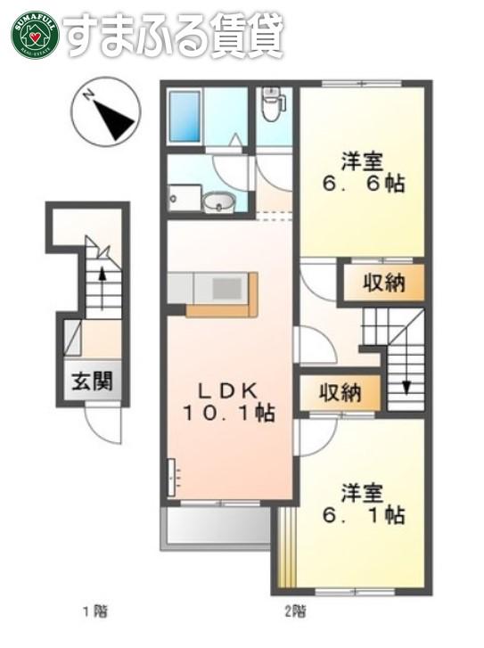 愛豊ホーム(2LDK/2階)の間取り写真