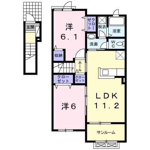 ブランシェスB(2LDK/2階)の間取り写真
