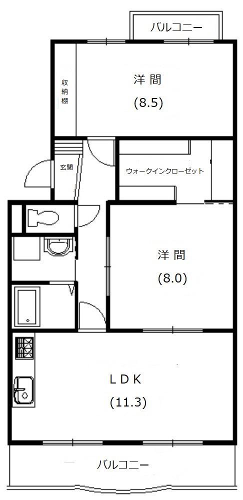 ピアンテ四ツ池(2LDK/2階)の間取り写真