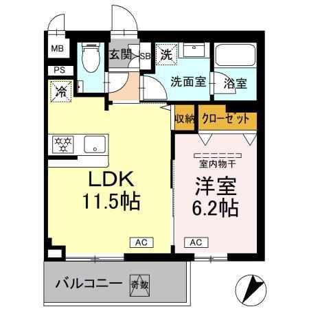 ロイジェント中目黒(1LDK/2階)の間取り写真