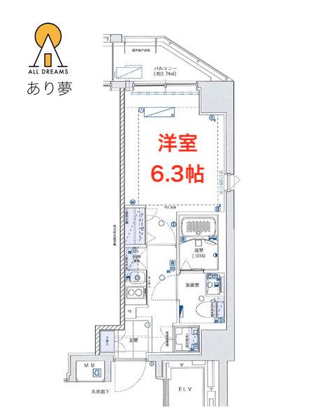 グランリーヴェル横濱PREMIER(1K/1階)の間取り写真