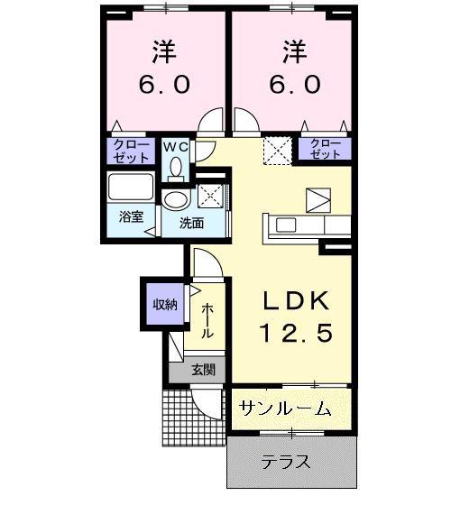 サンガーデンE(2LDK/1階)の間取り写真