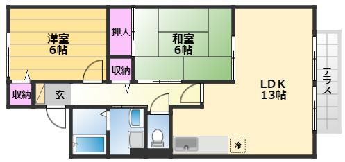 ベルフラワーⅡ(2LDK/1階)の間取り写真