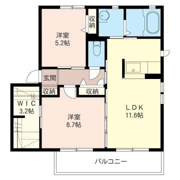 フレンドリーパークつきのわF シャーメゾン(2LDK/2階)の間取り写真