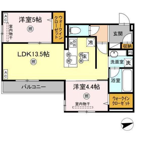 ミネット舟入南(2LDK/1階)の間取り写真