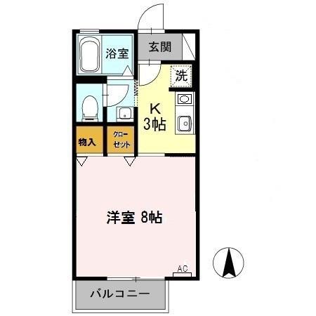 ハイツせみじまII(1K/2階)の間取り写真
