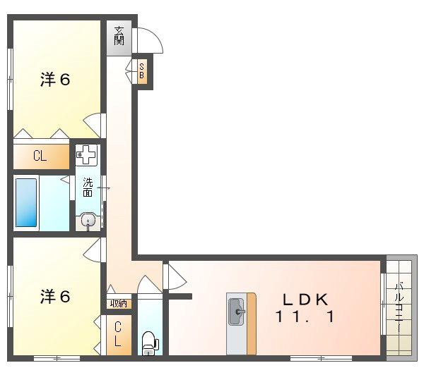 プラシードセレノカーサIII(2LDK/2階)の間取り写真