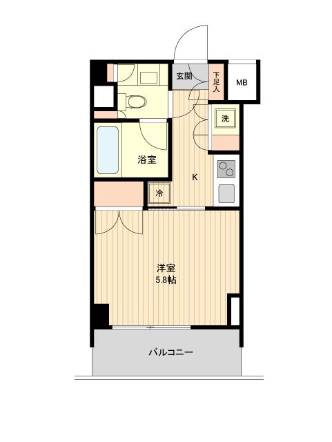 萩中イースト(1K/2階)の間取り写真