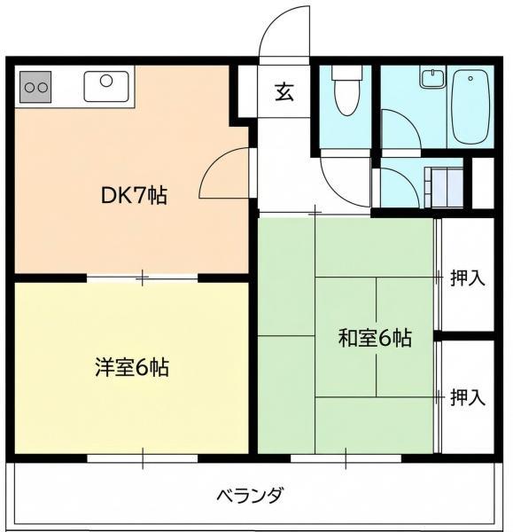 ファーストクウォーター(2DK/2階)の間取り写真