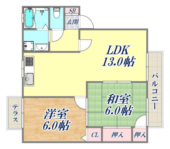 アベニュータツミ A棟(2LDK/1階)の間取り写真