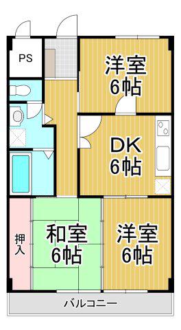 フェイバリー甲東園Ⅱ(3DK/2階)の間取り写真