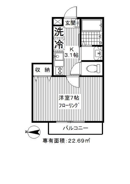 サンウエスト(1K/2階)の間取り写真