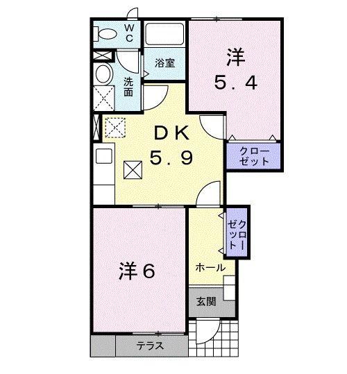 フィオーレK B(2DK/1階)の間取り写真