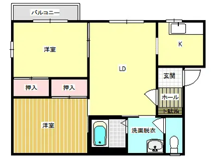 ファミールミホB(2LDK/2階)の間取り写真