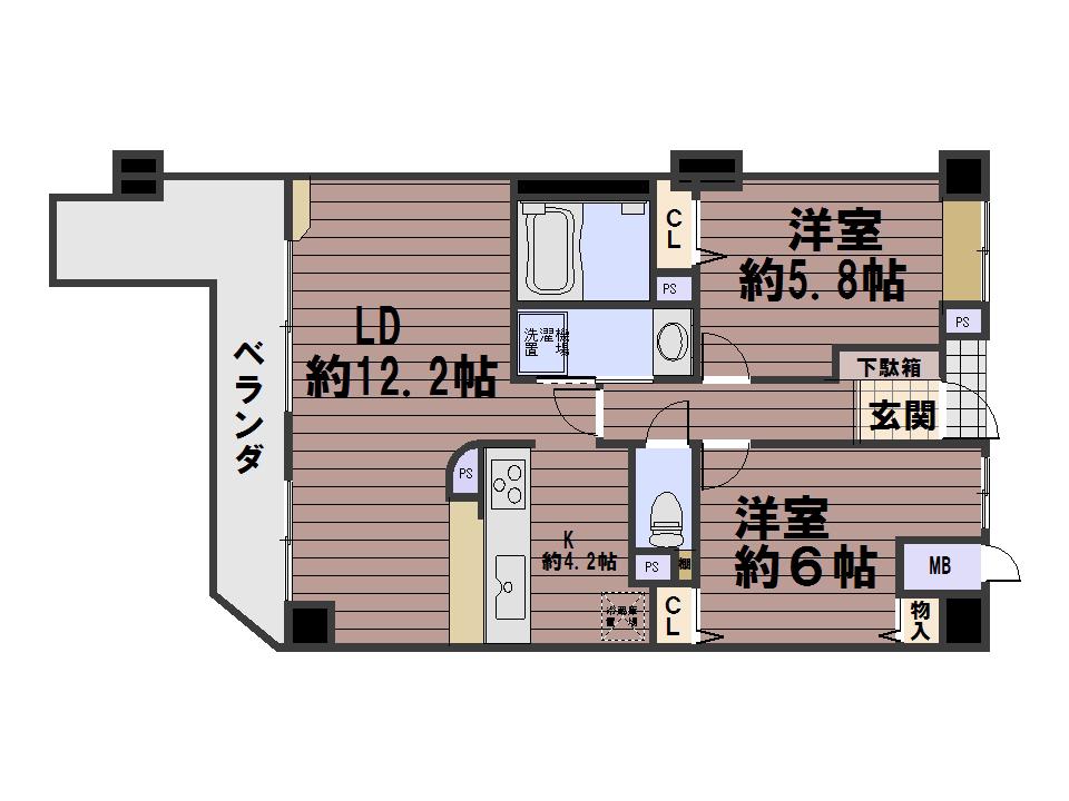 ラクト山科メゾンイーストC棟(2LDK/9階)の間取り写真