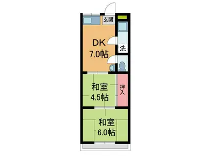 仁川コーポA棟(2DK/4階)の間取り写真