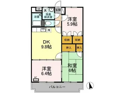 サンライズ駅部田(3DK/3階)の間取り写真