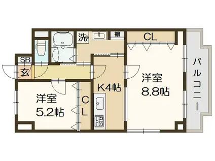 ダイアパレス三国2号館(1LDK/10階)の間取り写真