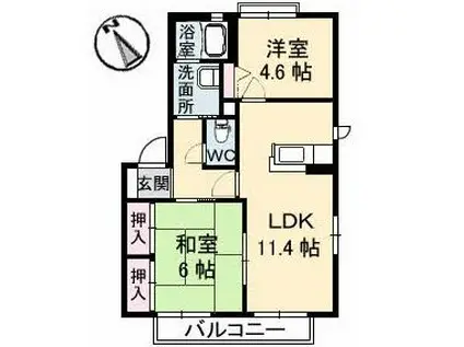 バリュージュ金沢 C棟(2LDK/2階)の間取り写真