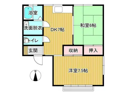 ハルヤマハイツ星ヶ丘(2DK/1階)の間取り写真