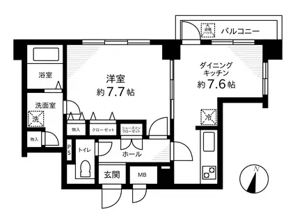 グランド・ガーラ西麻布(1DK/15階)の間取り写真