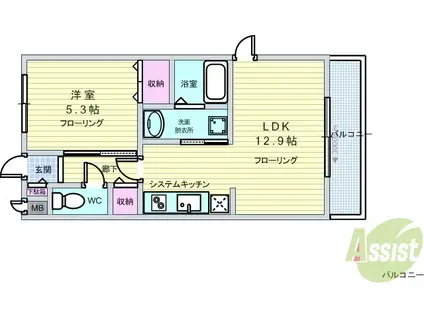 アンプルールフェールネサンス(1LDK/2階)の間取り写真