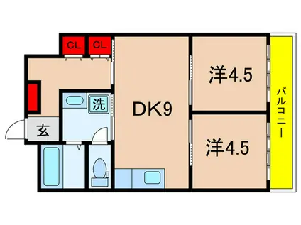 日吉第7コーポH棟(2DK/2階)の間取り写真