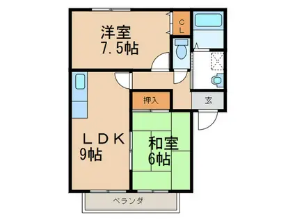 ウィンディア福柳木(2DK/2階)の間取り写真