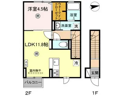 D-ROOMパーシモン(1LDK/2階)の間取り写真