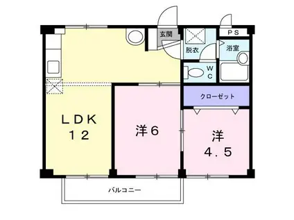 リプルスハイツB(2LDK/1階)の間取り写真