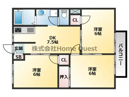 高安グリーンハイツ(3DK/2階)の間取り写真
