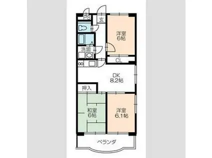 サンアルカディアS(3DK/1階)の間取り写真