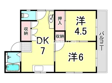 ＪＲ東海道本線 立花駅 徒歩15分 3階建 築52年(2DK/3階)の間取り写真