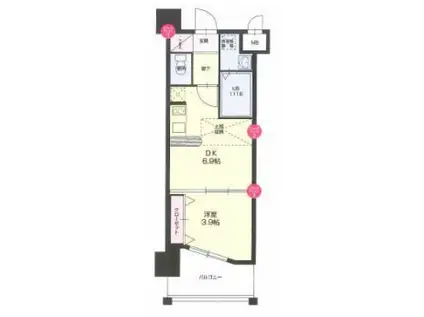 NO.66 GUARANTEE 21 博多(1DK/10階)の間取り写真