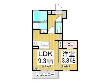 トリシア篠ノ井(1LDK/1階)の間取り写真