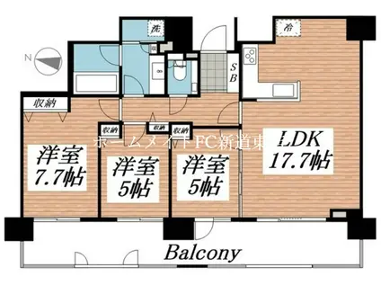 ル・ケレス栄町駅前通(3LDK/9階)の間取り写真
