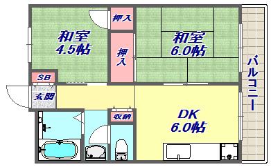 メゾン本山(2DK/1階)の間取り写真