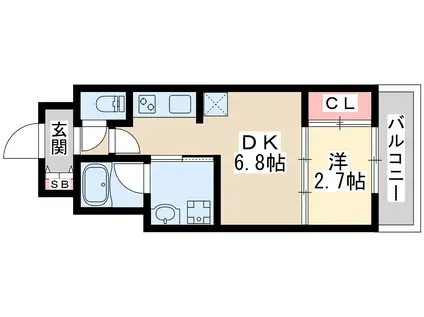 コンフォリア・リヴ新大阪西宮原ソルテラス(1DK/5階)の間取り写真