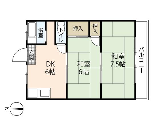 七福荘(2DK/2階)の間取り写真