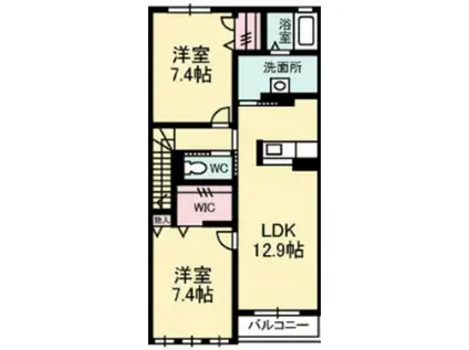 メゾネットジャルダンヴェールA棟(2LDK/2階)の間取り写真