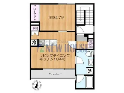 新神楽坂K(1LDK/2階)の間取り写真